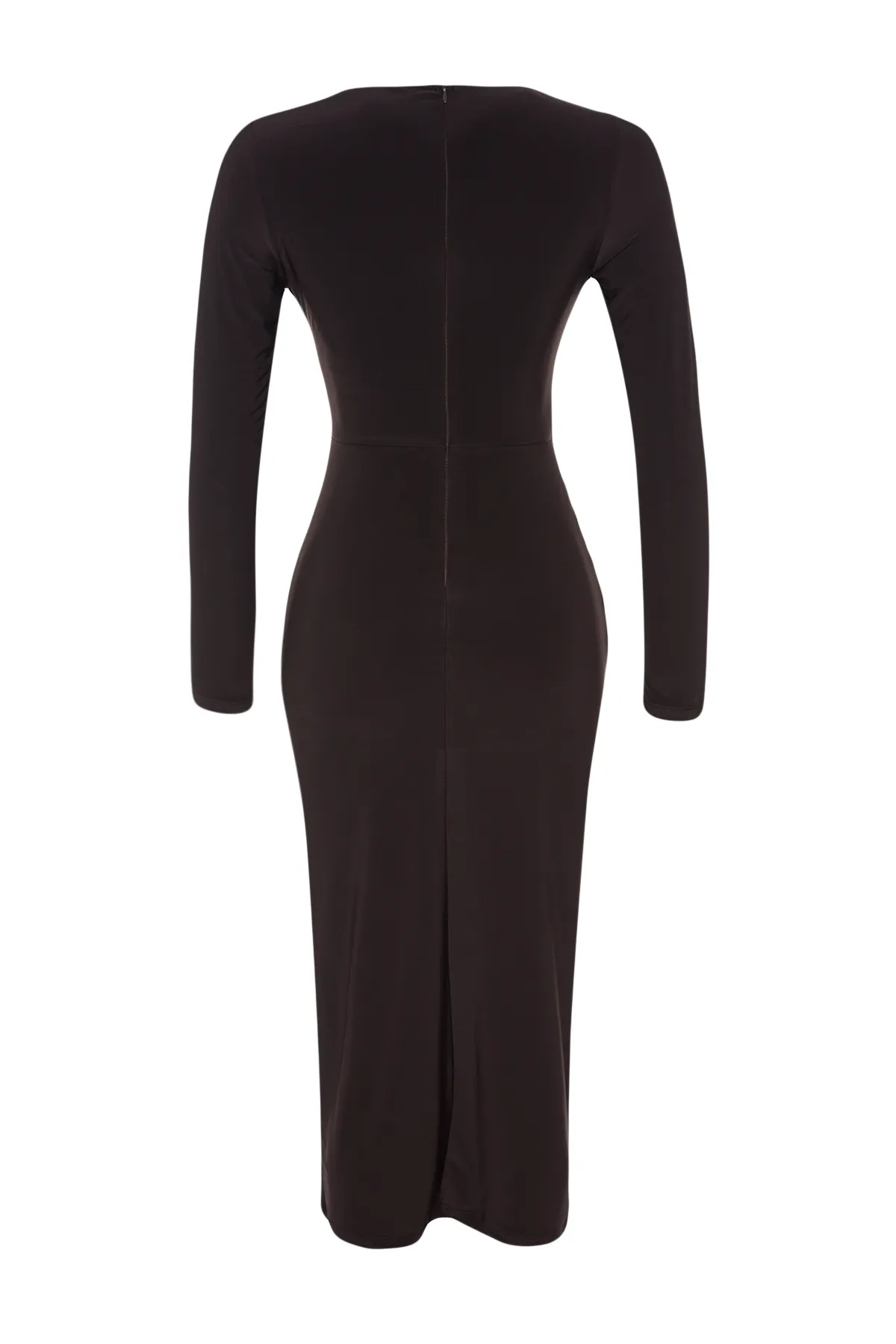 Trendyol Collection  Braunes, tailliertes, gestricktes, elegantes Abendkleid mit Fenster-/Ausschnittdetails und Accessoires TPRAW24EL00218