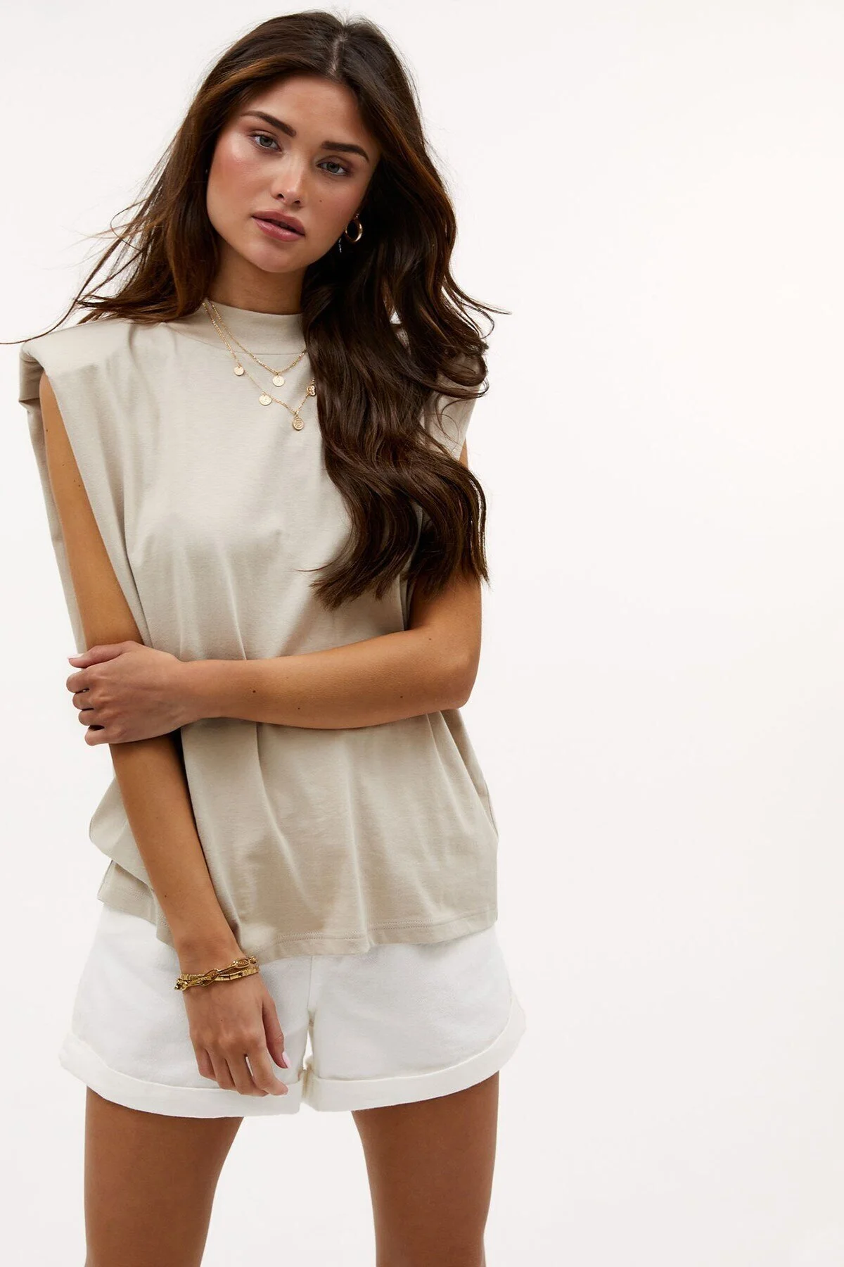 Madmext  Mad Girls Beige gepolstertes T-Shirt Mg900