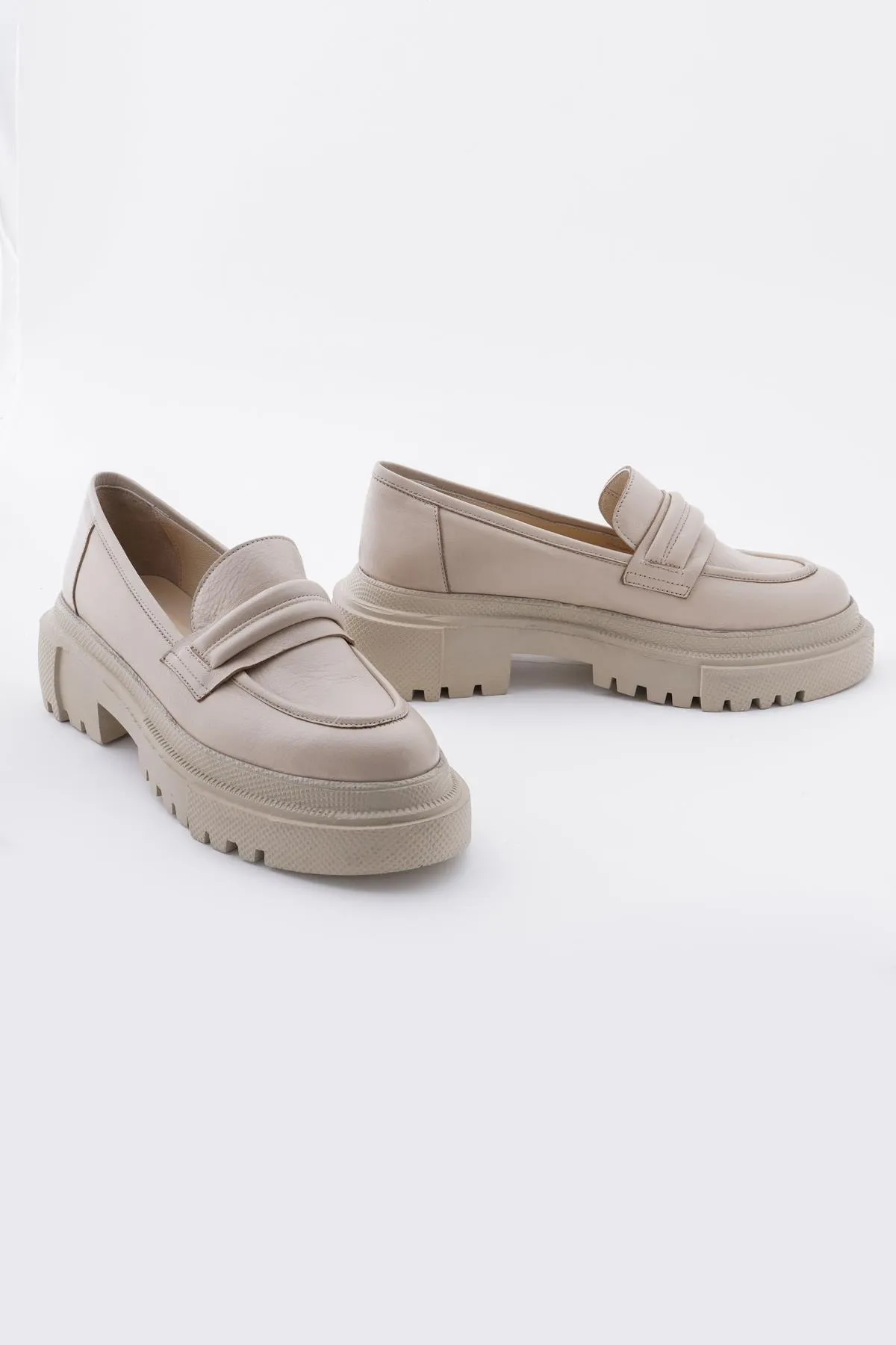 CZ London  Damen-Loafer aus echtem Leder mit dicker Sohle und gezacktem Absatz