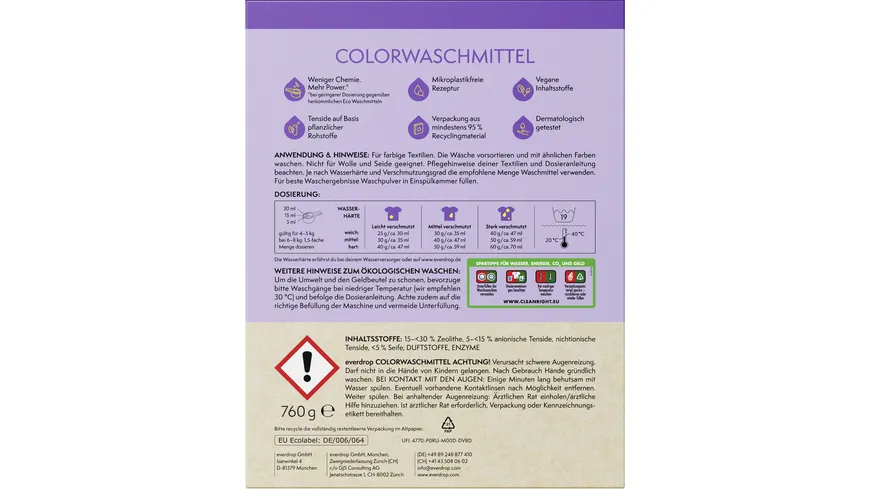 everdrop Colorwaschmittel Pulver 760 g