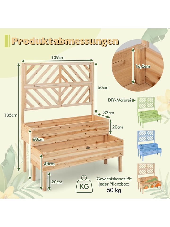 COSTWAY Blumenkasten mit Spalier in Beige günstig kaufen onesize