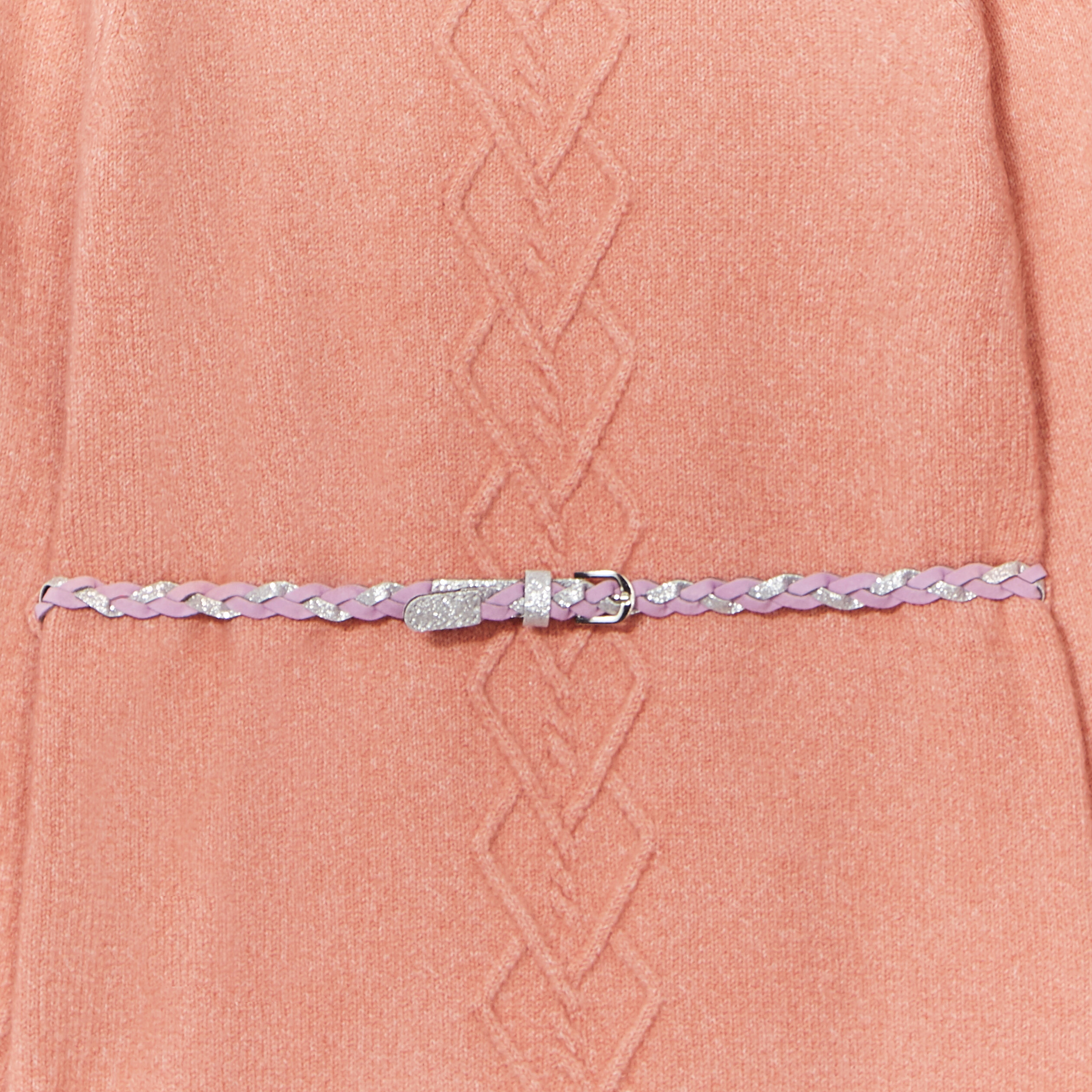 Robe pull avec torsades et ceinture rose fille | La Halle