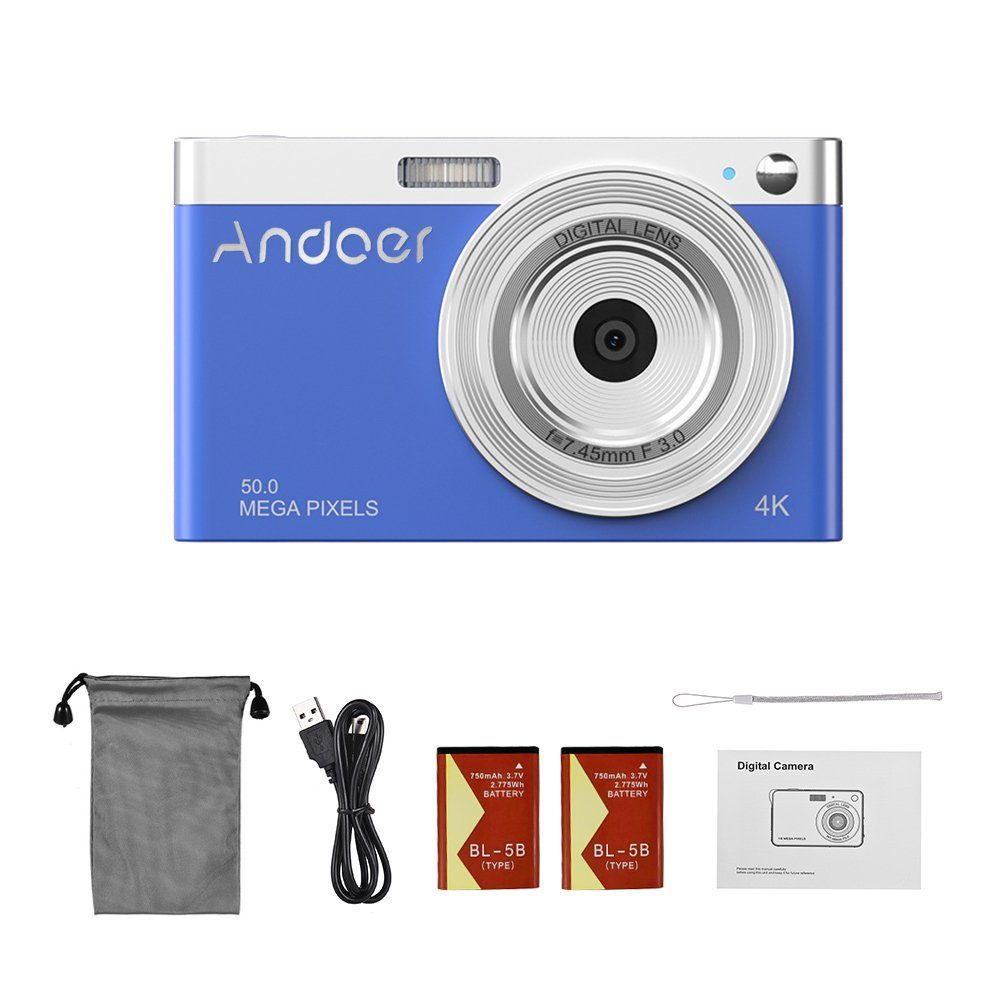 Andoer 4K-Digitalkamera, 50 MP, 2,88 Zoll, Autofokus, 16-facher Zoom Kompaktkamera