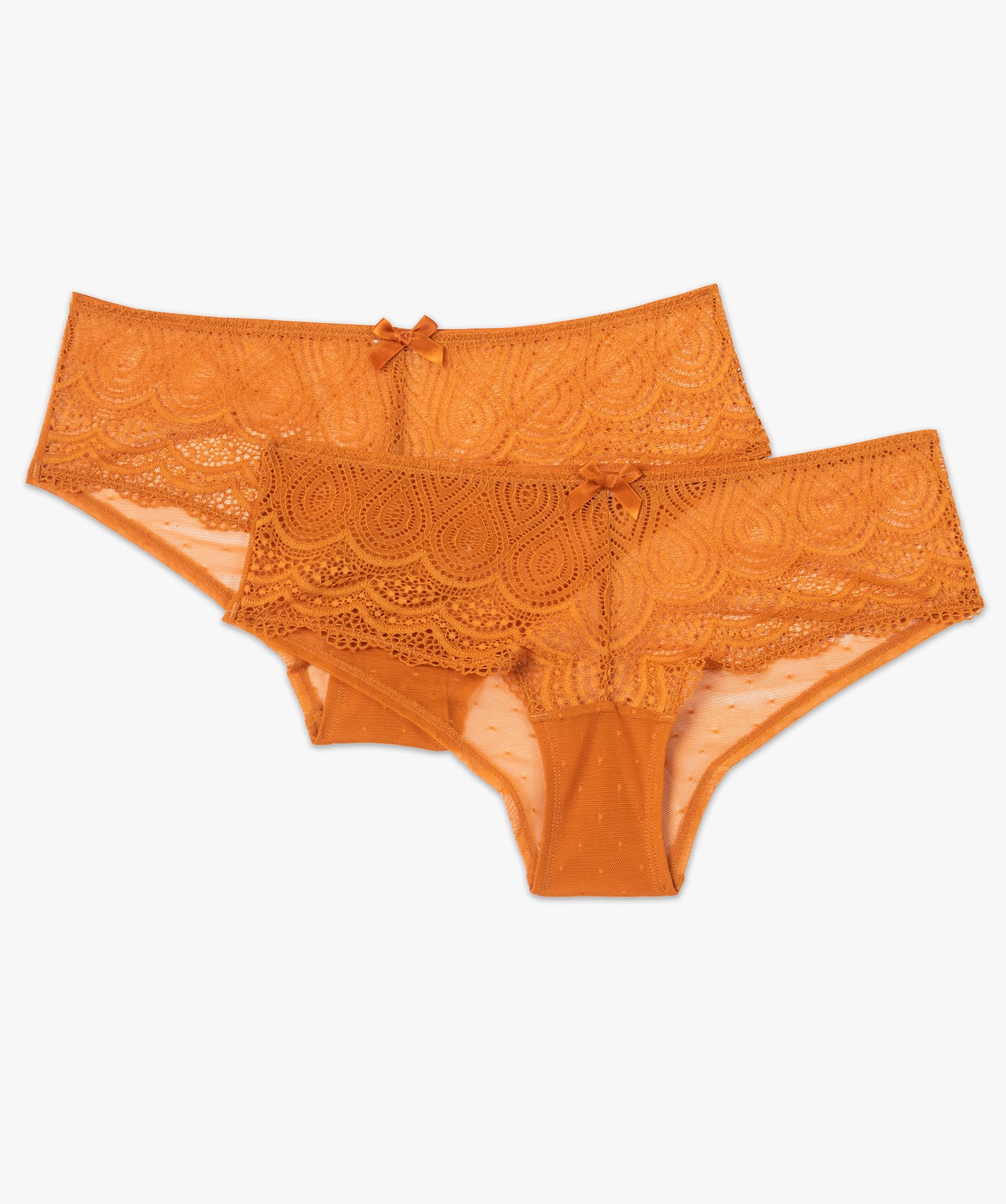 Shorty en dentelle et tulle femme (lot de 2) cognac | GEMO