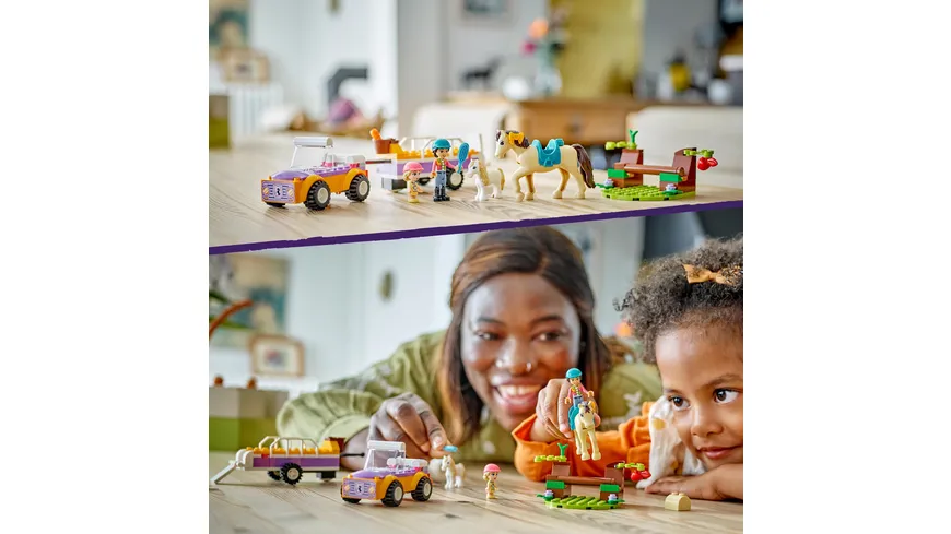 LEGO Friends 42634 Pferde- und Pony-Anhänger, Perde-Spielzeug mit Figuren
