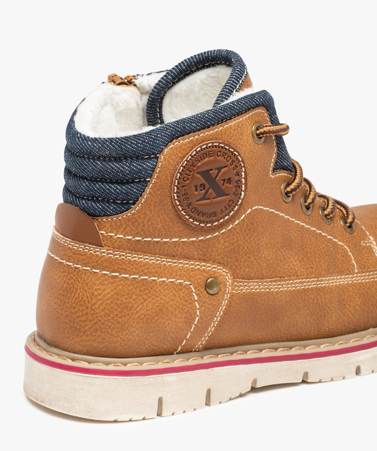 Boots fourrées Garçon style montagnard à lacets et zip marron | GEMO