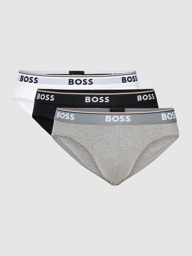 Slip mit Label-Details im 3er-Pack Modell 'Power' in mittelgrau meliert