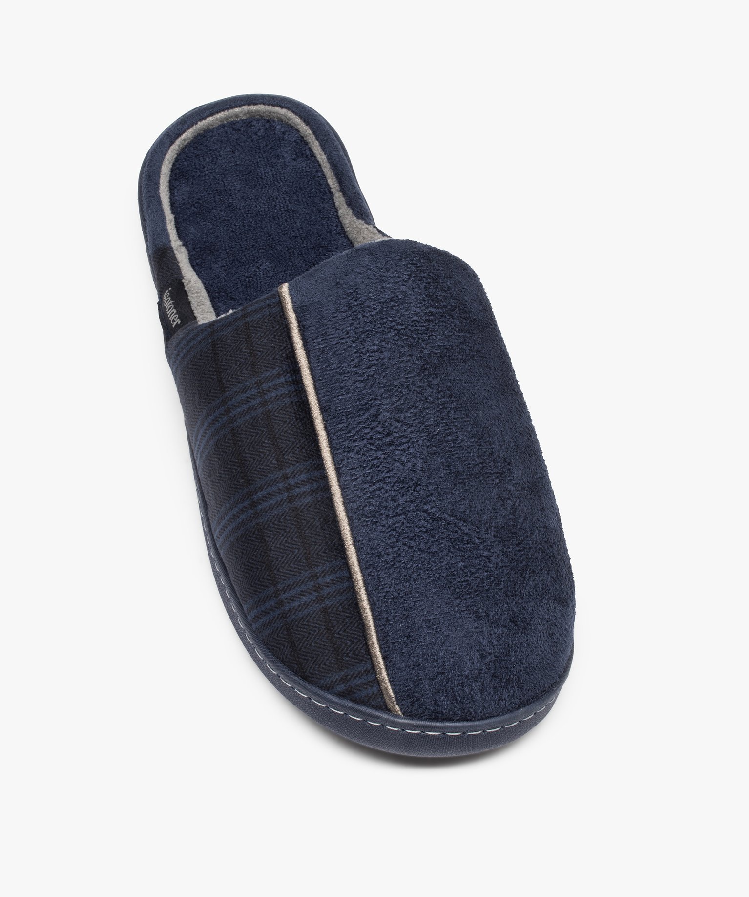 Chaussons homme mules plates en velours imprimé - Isotoner marine | GEMO
