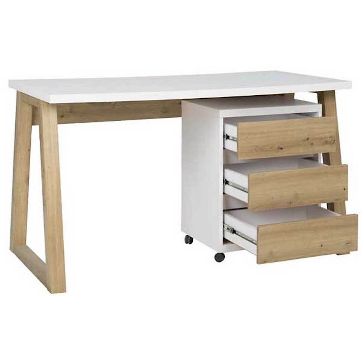 Schreibtisch Set mit Rollcontainer Iwo 135x65x75cm