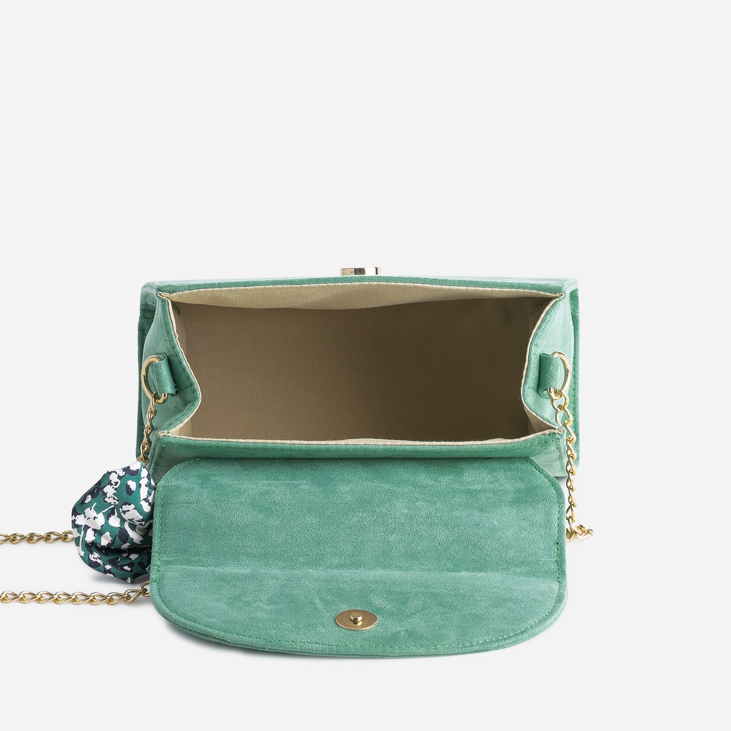Sac à main vert sauge avec foulard imprimé
