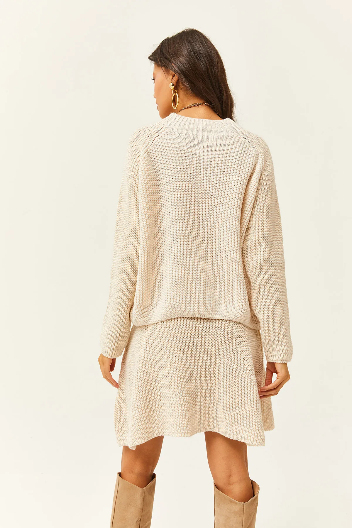 Olalook  Damen-Strickanzug mit Steinoberteil, Pullover und Mini-Schlagrock, TKM-19000248