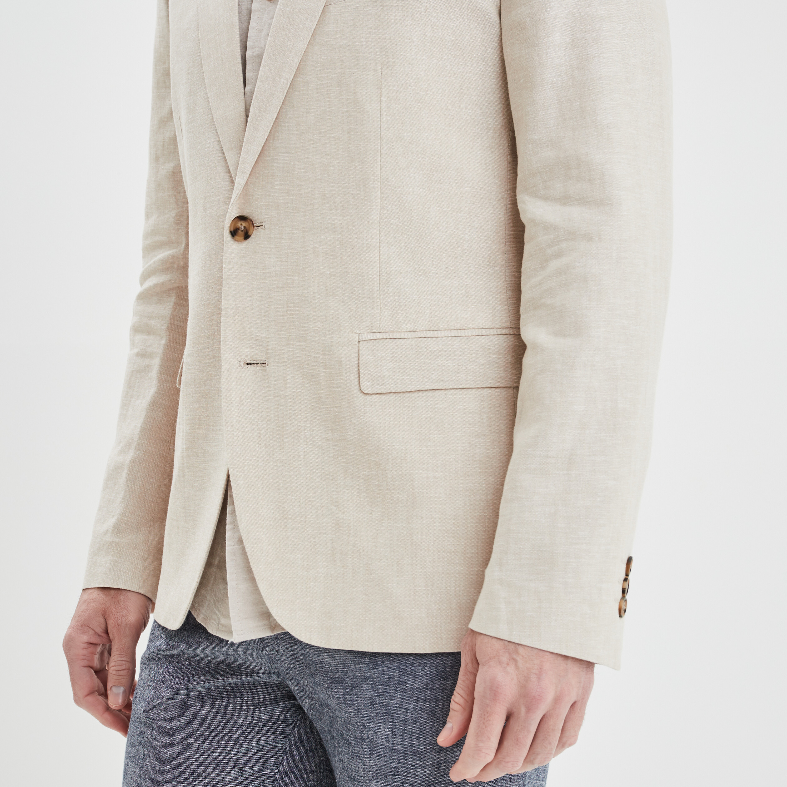 Veste esprit blazer droite courte en lin ecru homme | La Halle
