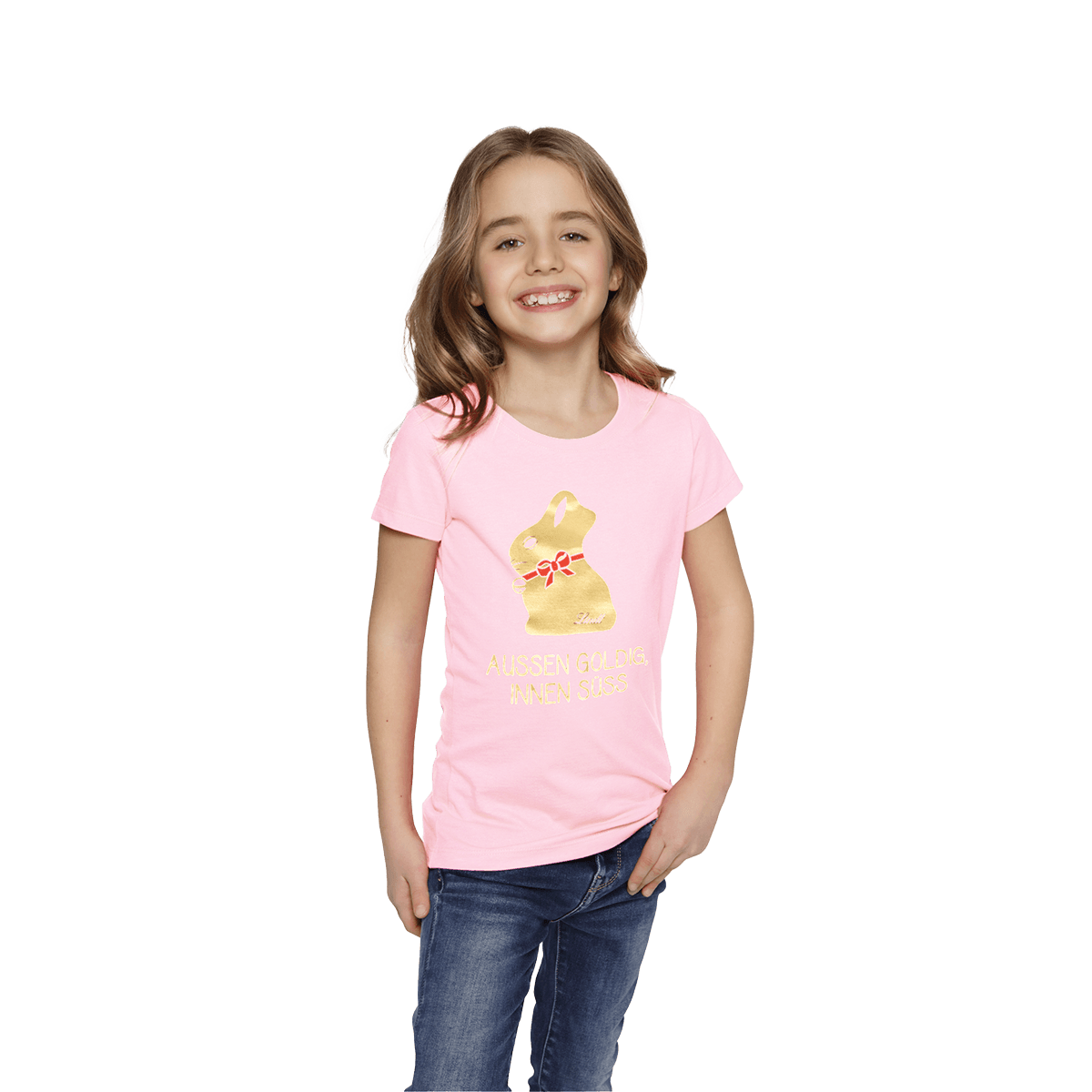 Kinder T-Shirt „Außen goldig, innen süß“ rosa, Größe 98-104