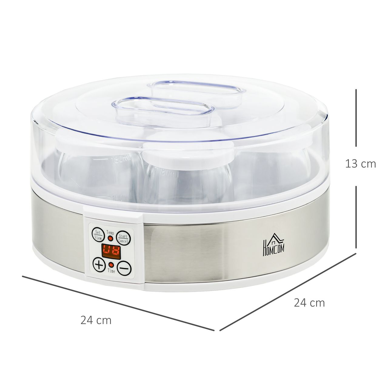 HOMCOM Joghurtbereiter Joghurtmaschine mit 48 Stunden Timer, 7 Gläser à 180 ml