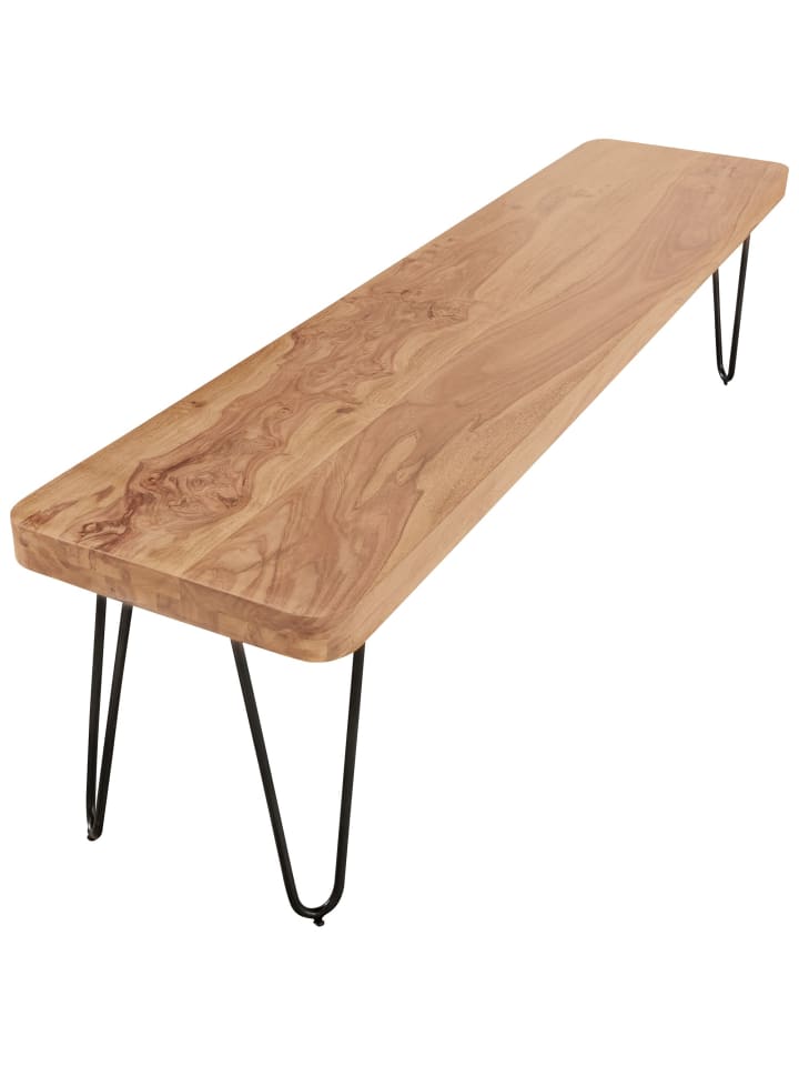 KADIMA DESIGN Sitzbank Massivholz | Landhausstil, Metallbeine, Verschiedene Größen in Beige günstig kaufen