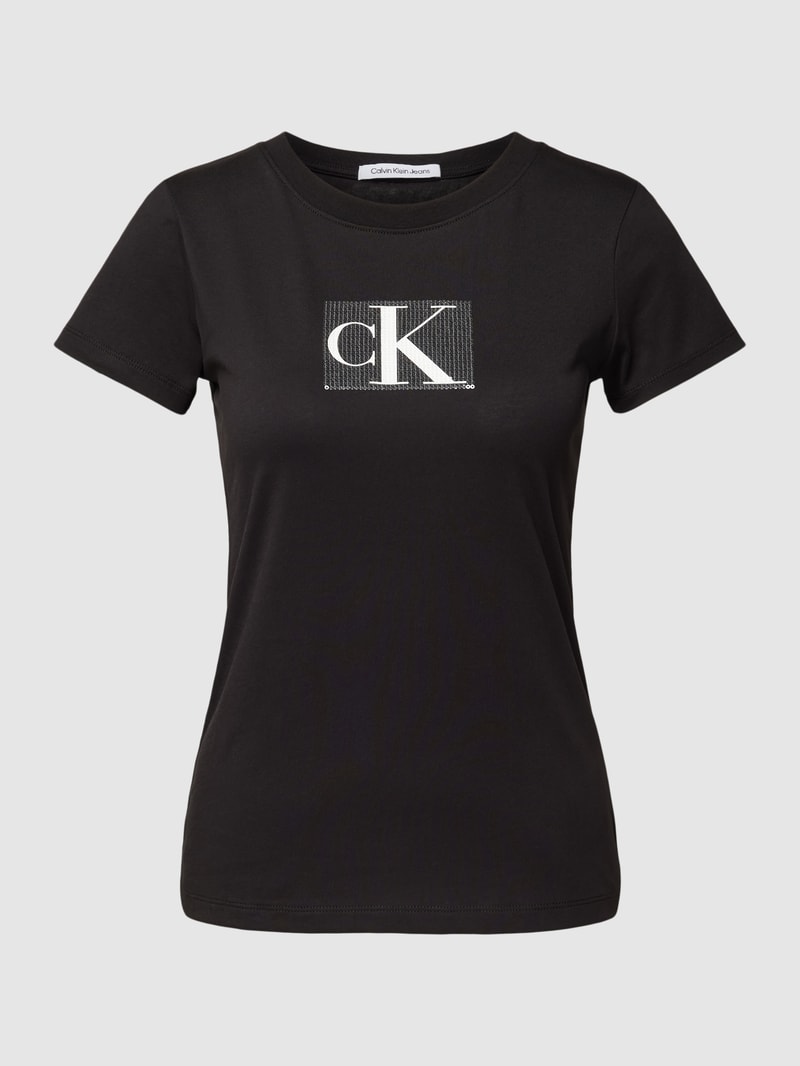 Slim Fit T-Shirt mit Paillettenbesatz Modell 'SEQUIN' in black