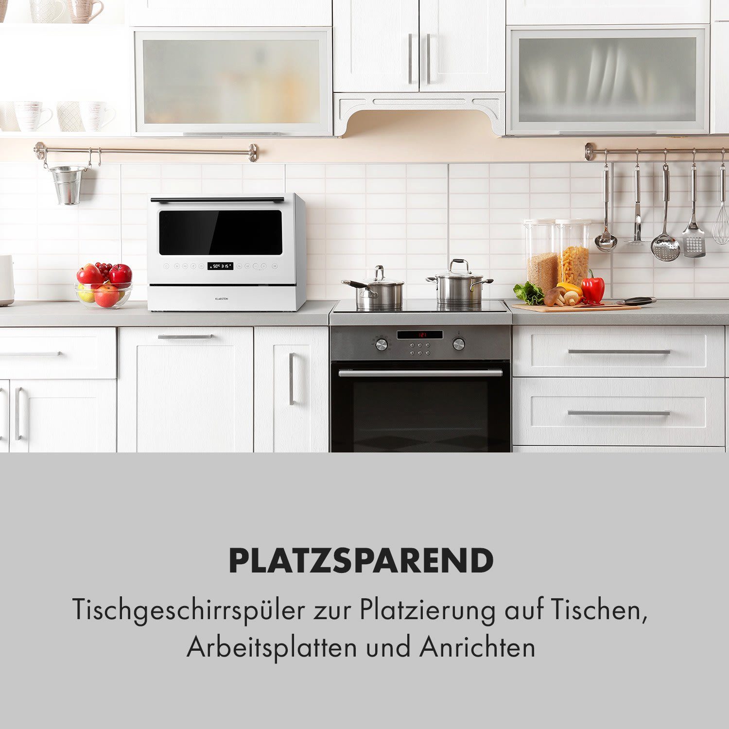 Klarstein Standgeschirrspüler Azuria Geschirrspülmaschine 1380W 6,5L 6 Gedecke schwarze Glasfront, 10034510