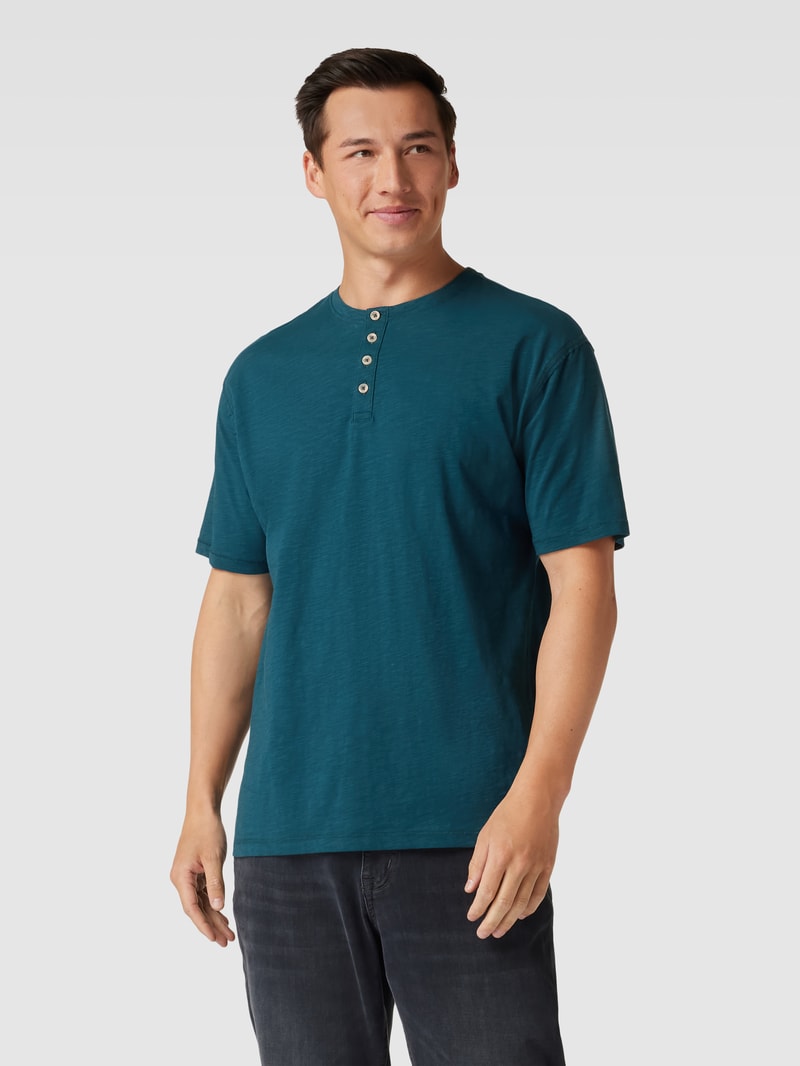 T-Shirt mit Knopfleiste in petrol