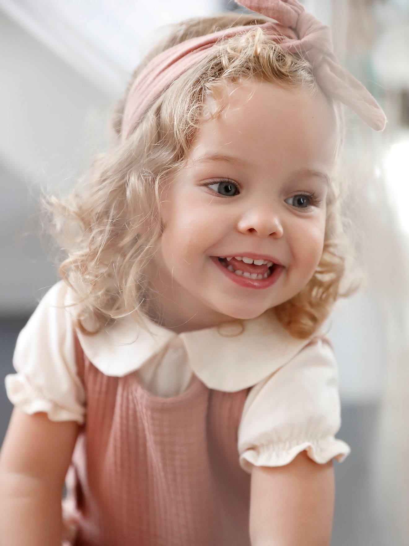 Vertbaudet Mädchen Baby-Set: T-Shirt, Kurzoverall & Haarband, personalisierbar - altrosa