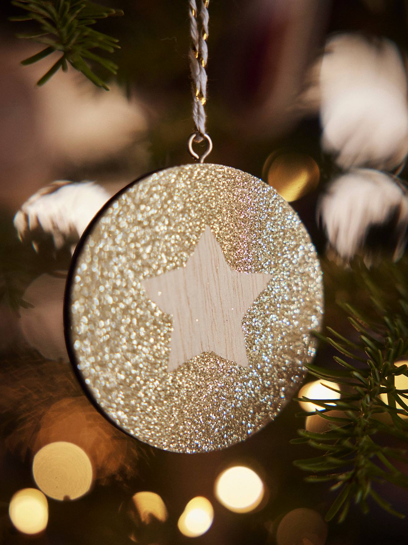 Lot de 6 boules de Noël plates en bois naturel