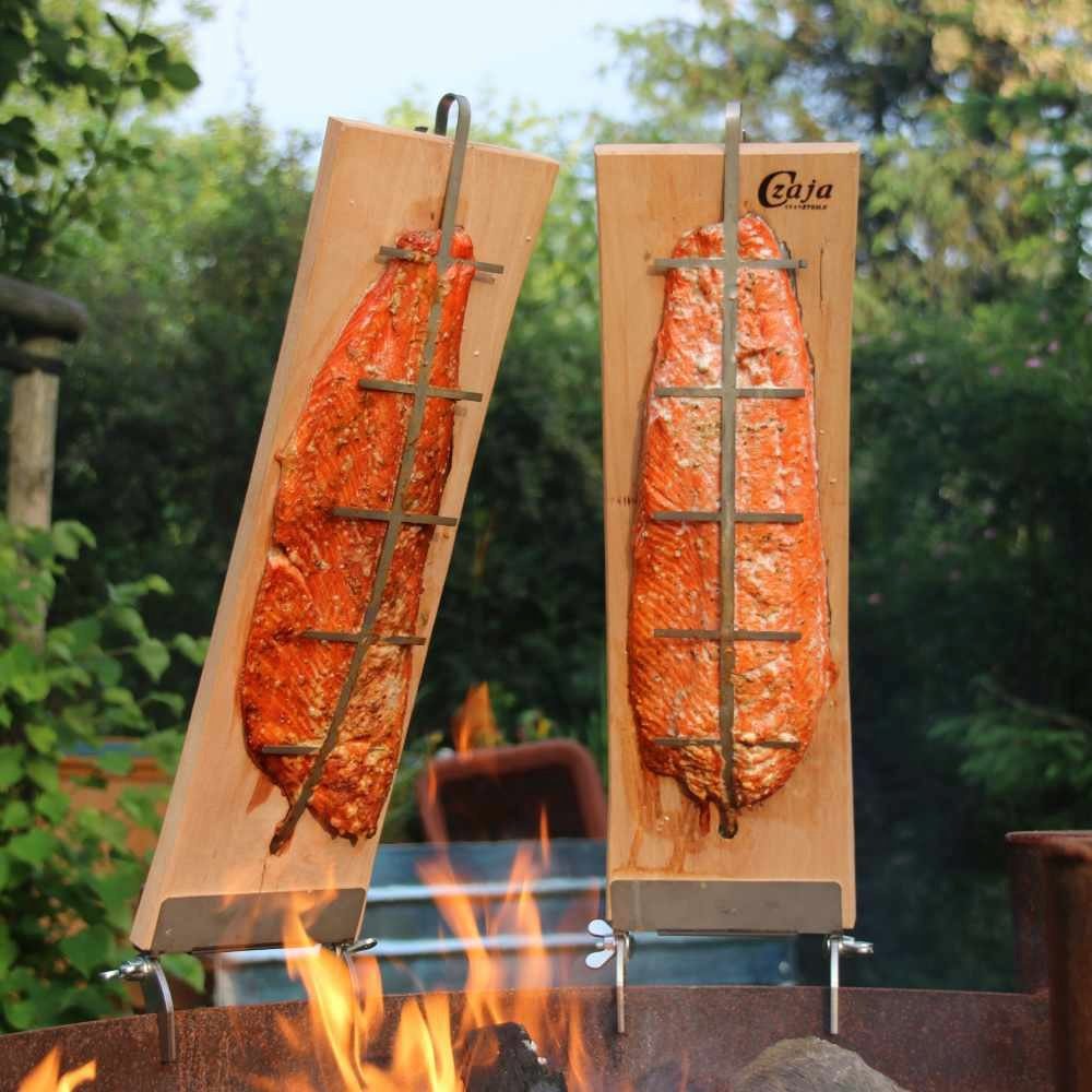 Czaja Feuerschale Feuerschale mit Flammlachsbrett 2er Set - Feuerschale Bonn 80 cm mit Flammlachs Brett aus Buche
