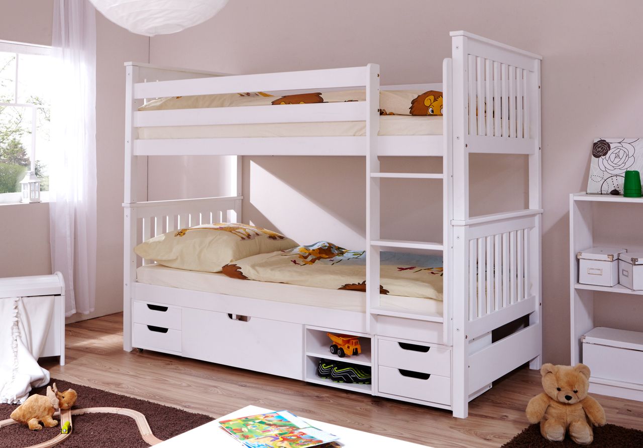 Ticaa Etagenbett Sammy weiß Var 3 - mit Funktionsschubkasten -