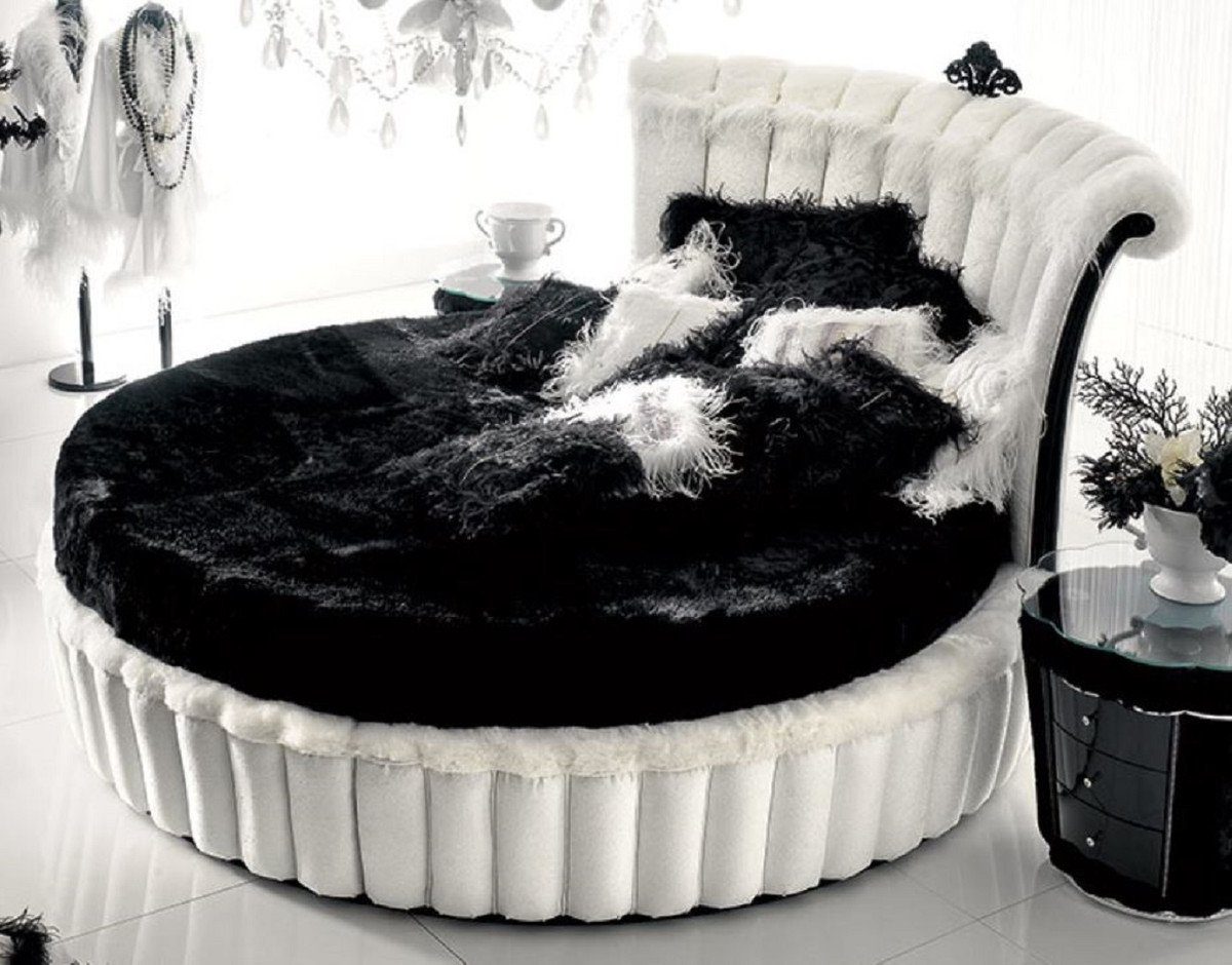 Casa Padrino Rundbett Rundbett Weiß / Schwarz - Rundes Bett mit Matratze - Prunkvolle Schlafzimmer & Hotel Möbel - Erstklassische Qualität - Made in Italy