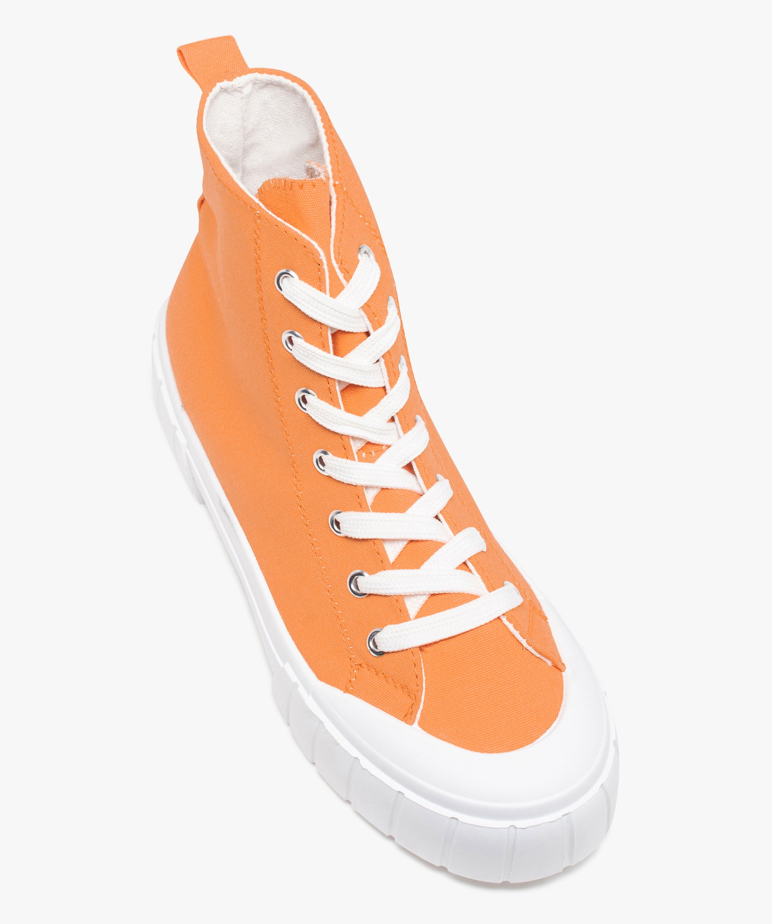 Baskets femme montantes en toile avec épaisse semelle orange | GEMO