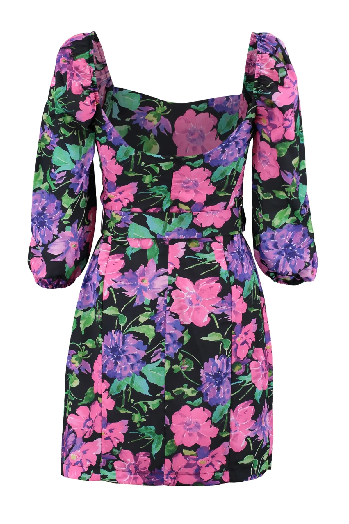 Trendyol Collection  Geblümtes A-Linien-Minikleid mit Ballonärmeln und mehrfarbigem Gürtel TWOSS22EL0301