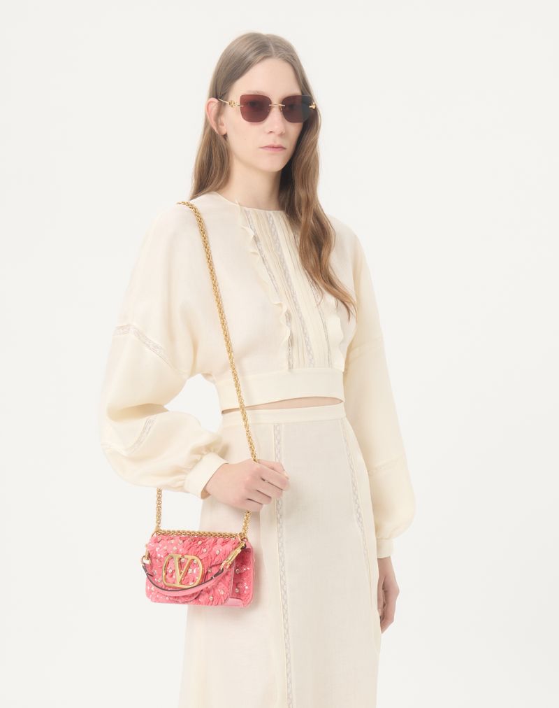 Bolsa de ombro pequena bordada Valentino Garavani Locò