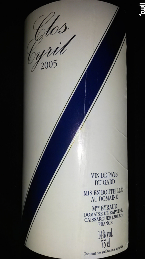 Clos Cyril Domaine de Rapatel Vin Rouge●Vin de France (Rhône) 2005 75cl