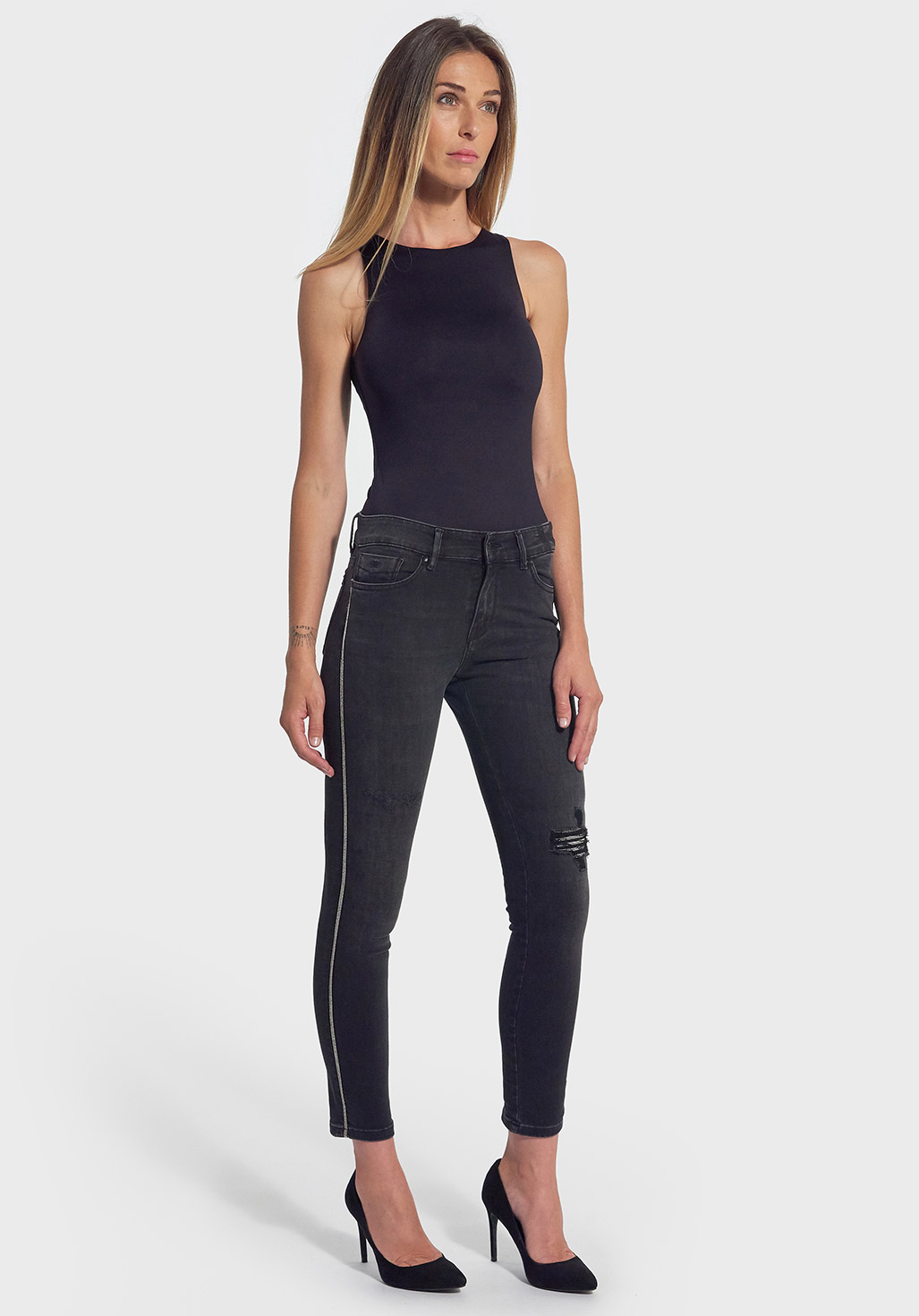 CAMIE  Jean slim Femme noir délavé & déchiré