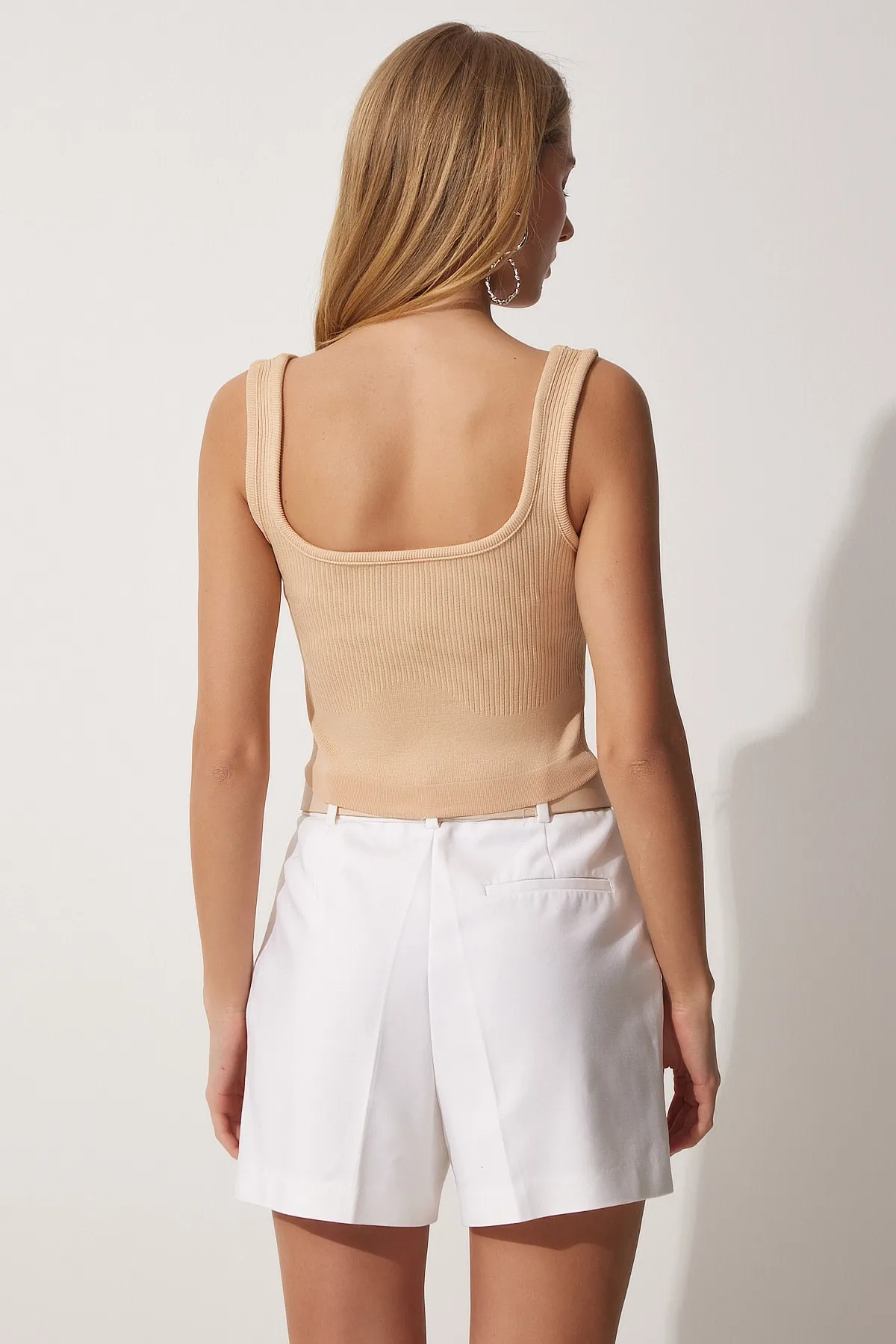 Happiness İstanbul  Damen-Sommer-Strickbluse mit Keksträgern, bauchfrei, YY00135