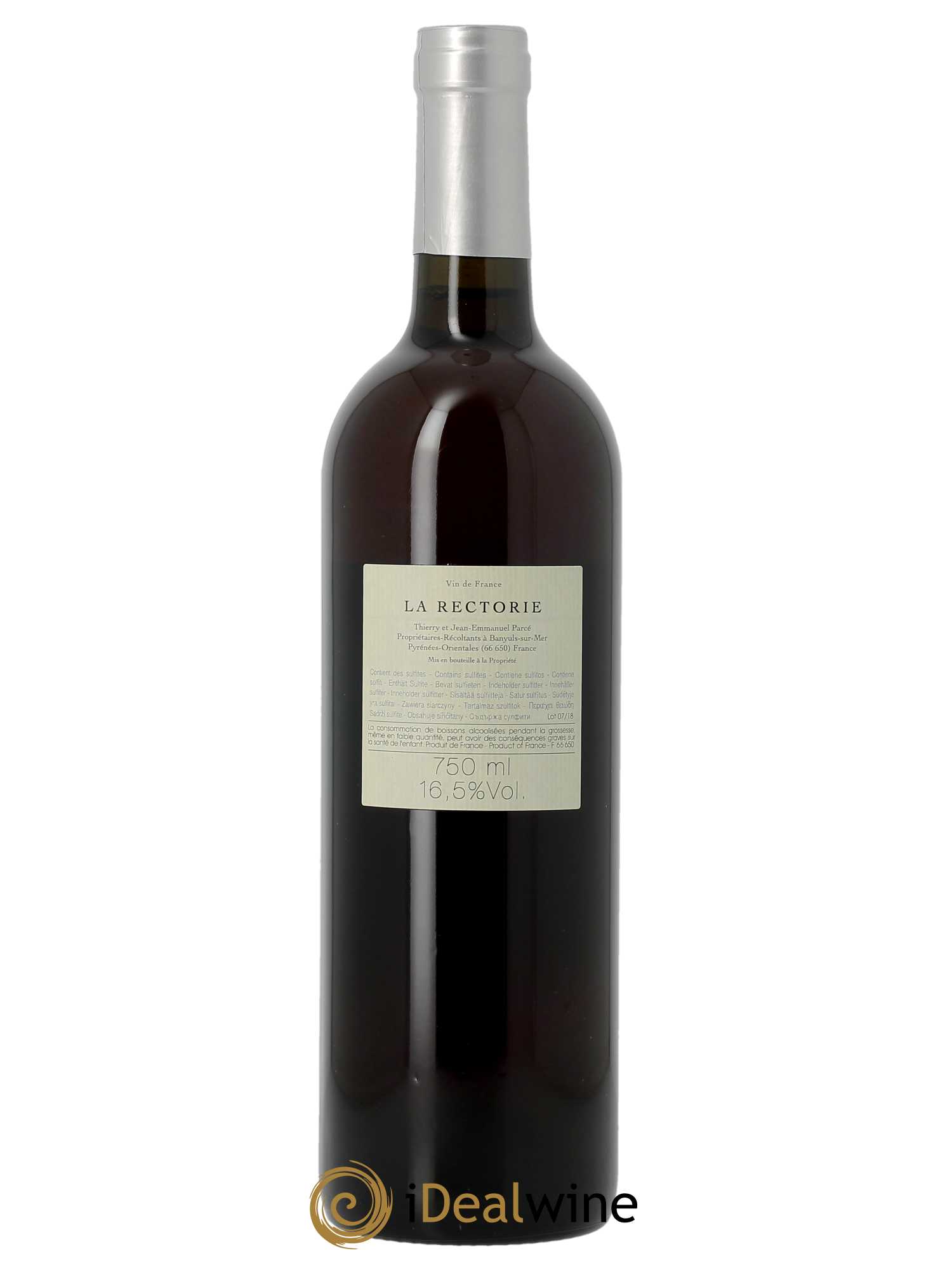 IGP Côte Vermeille Rancio La Rectorie (Domaine de) Pedro Soler Thierry et Jean Emmanuel Parcé   - Lot de 1 Bouteille