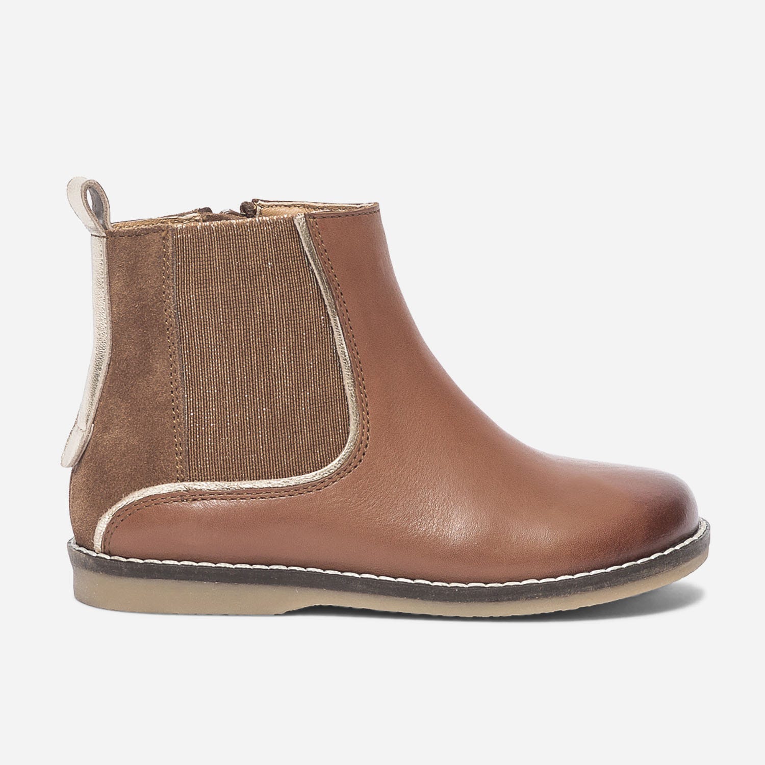Chelsea boots camel et or en cuir