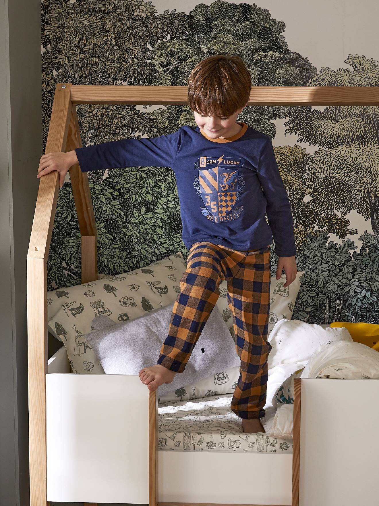 Pyjama blason garçon avec bas en flanelle marine