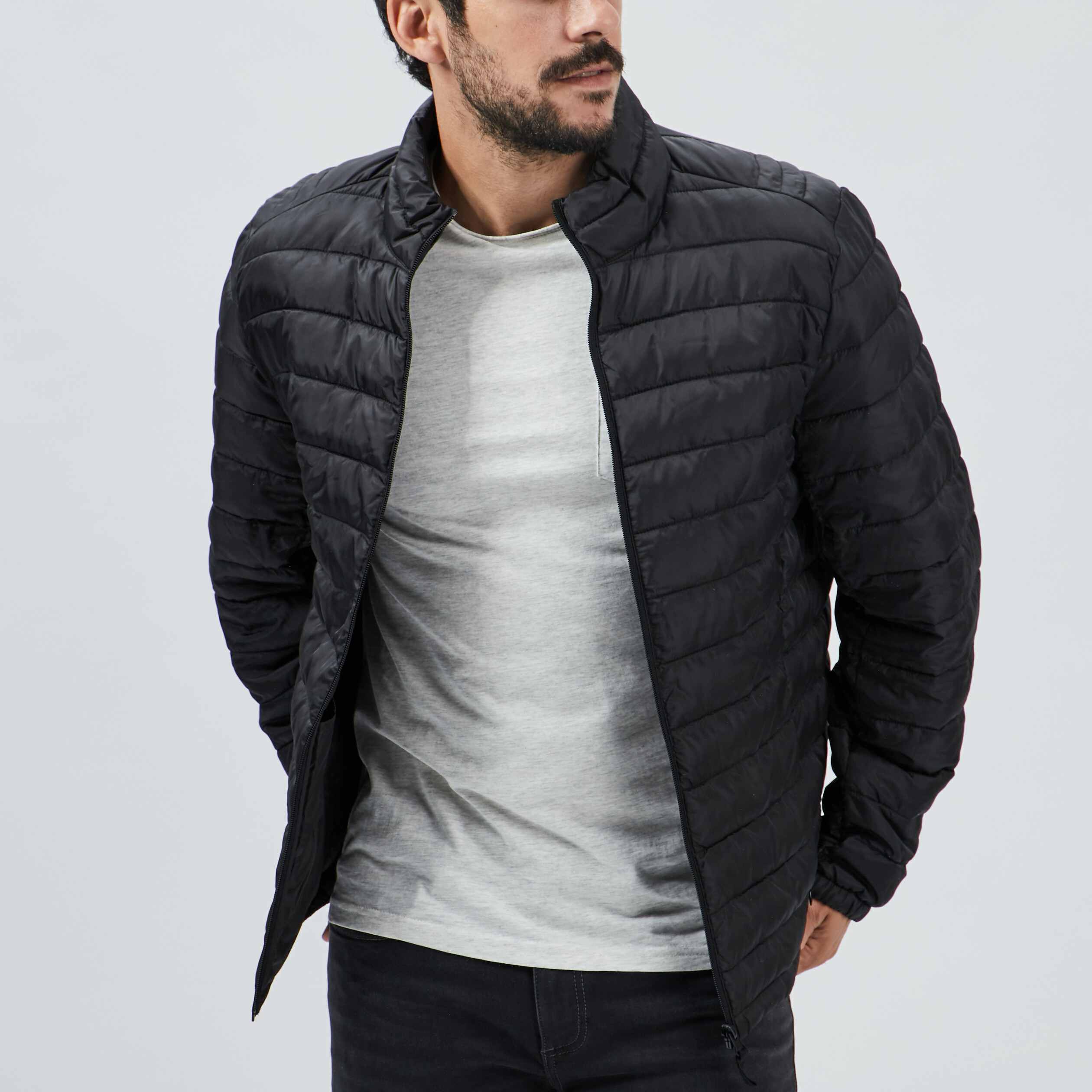 Doudoune légère droite zippée noir homme | La Halle