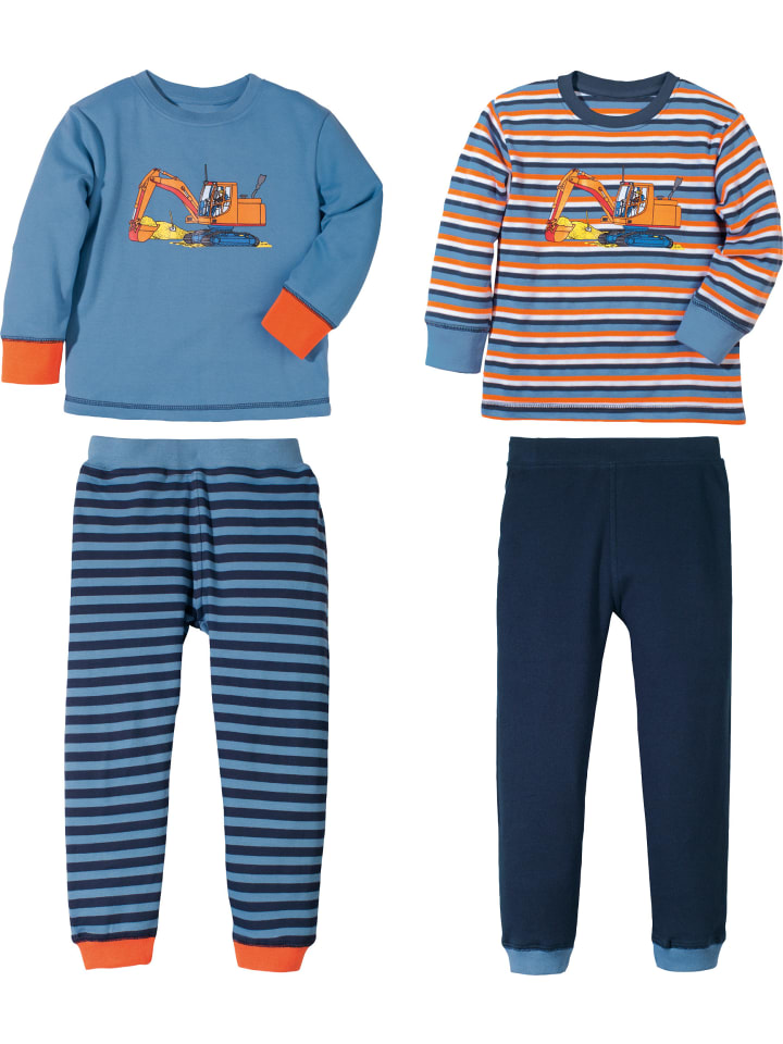 Erwin Müller Interlock-Jersey Kinder-Schlafanzug 2er-Pack in rauchblau/marine günstig kaufen