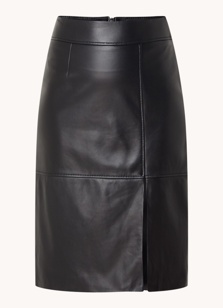 Gonna a tubino midi a vita alta Setora di HUGO BOSS in pelle di agnello con spacco laterale