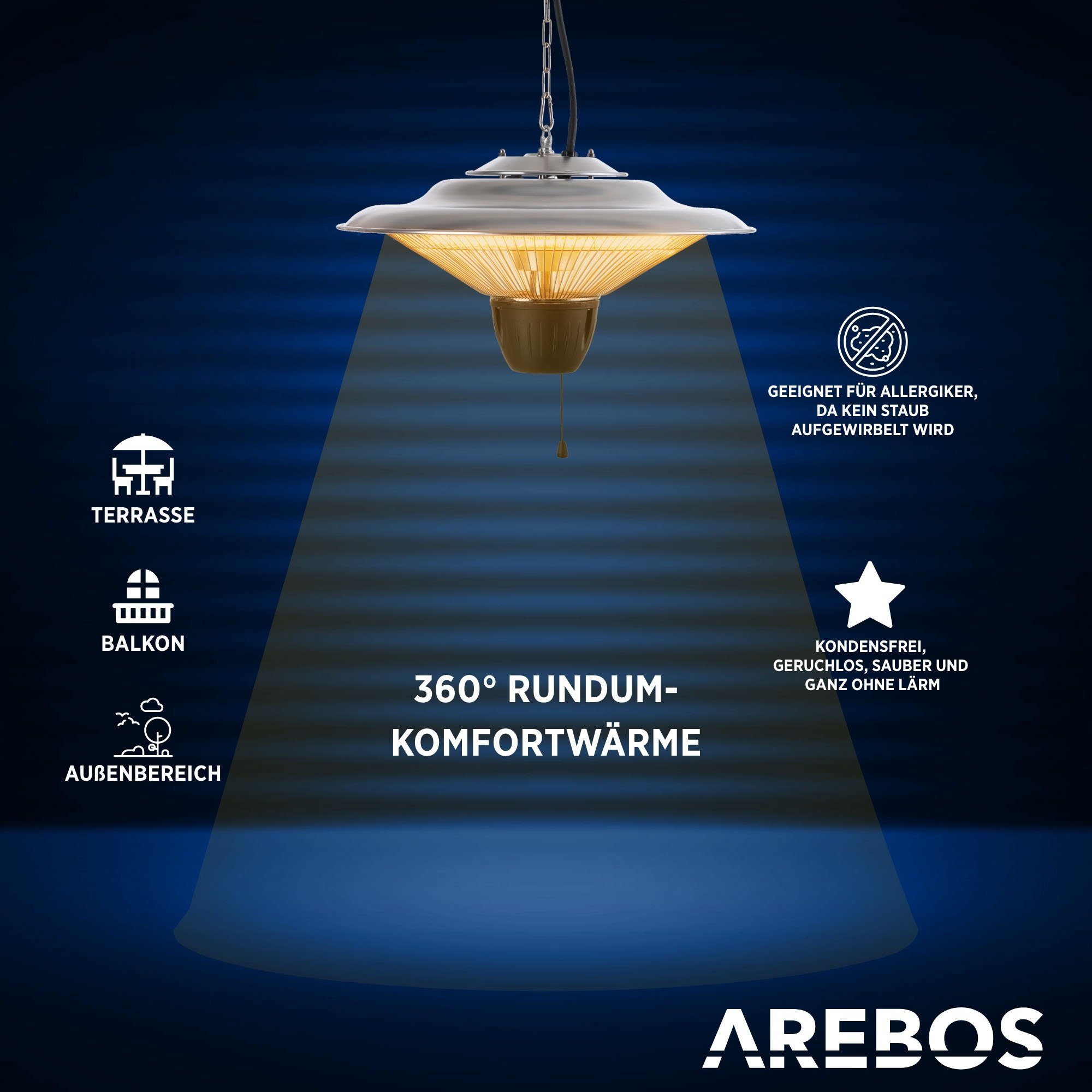 Arebos Heizstrahler Deckenheizstrahler, Balkonheizer, ‎Sofortwärme für einen Bereich von ca. 9 m²