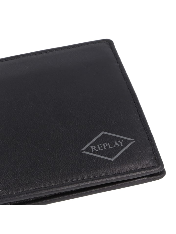 Replay Geldbörse Leder 14 cm in black günstig kaufen onesize