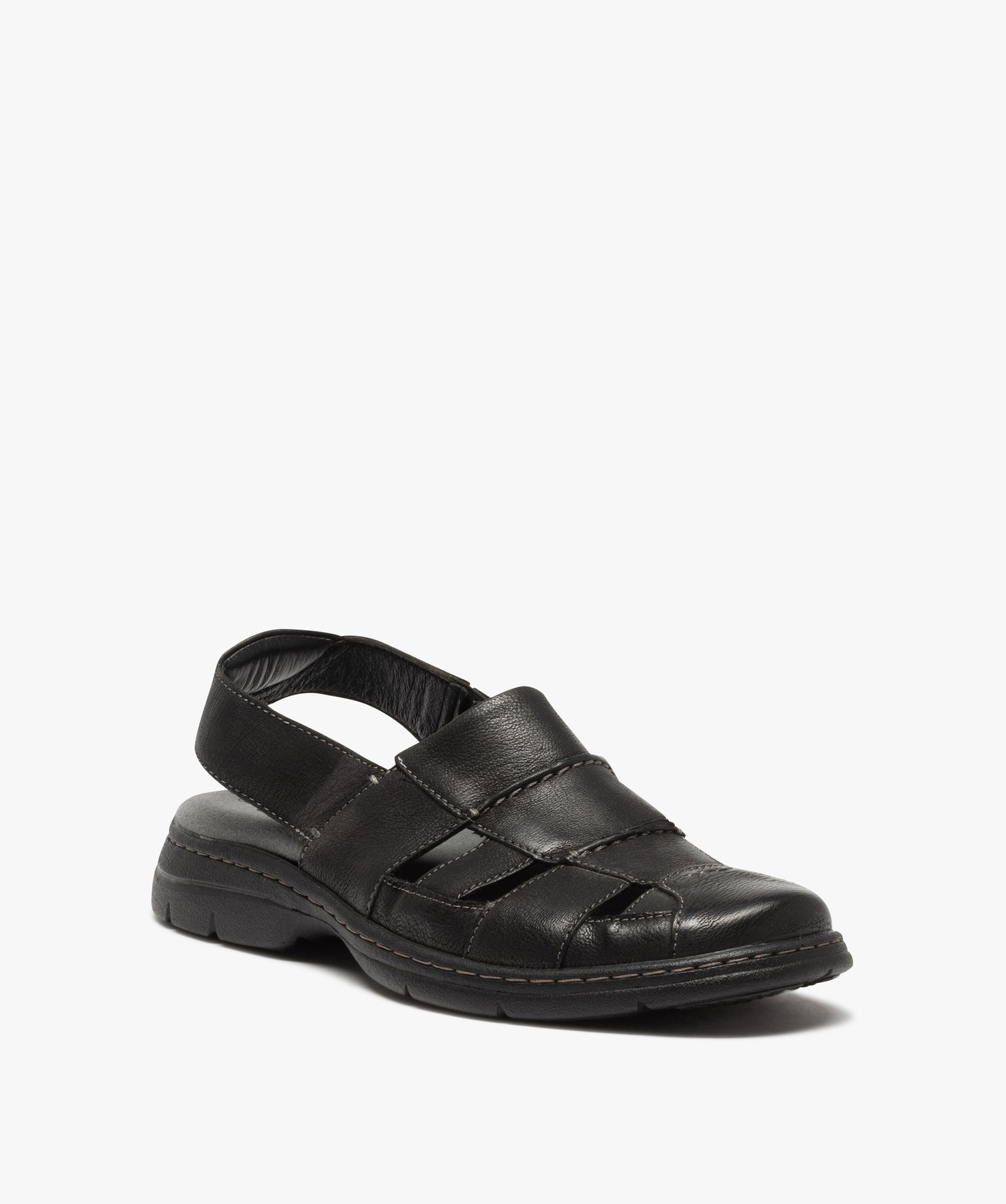 Sandales homme confort dessus cuir uni à bride élastiquée noir | GEMO