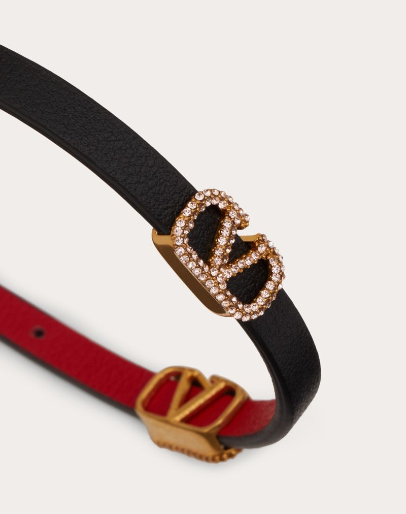 Valentino Garavani Vlogo Signature læder- og krystalarmbånd