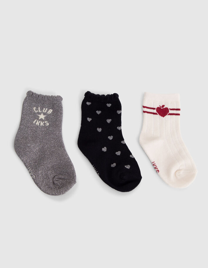 Chaussettes marine, silver et écrues bébé fille