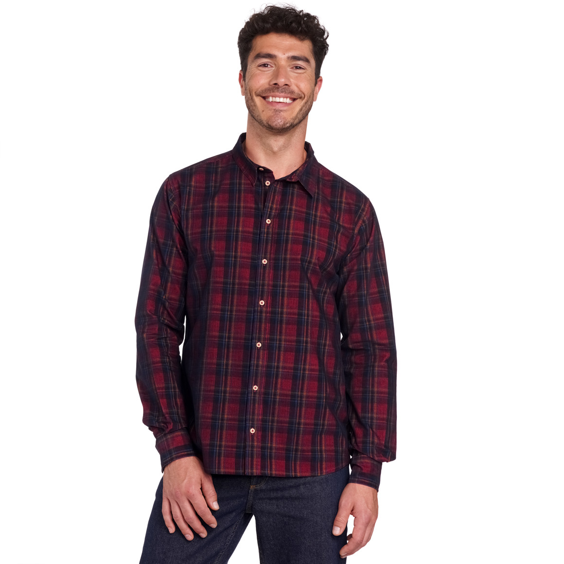 Herren Weihnachtshemd aus Cord dunkelrot / dunkelblau