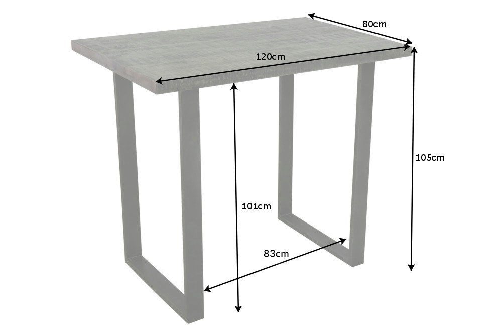 riess-ambiente Bartisch IRON CRAFT 120cm grau, Küche · Massivholz · eckig · Metall · Industrial Design