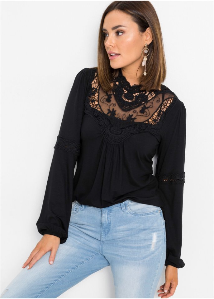 Langarmshirt mit Spitze