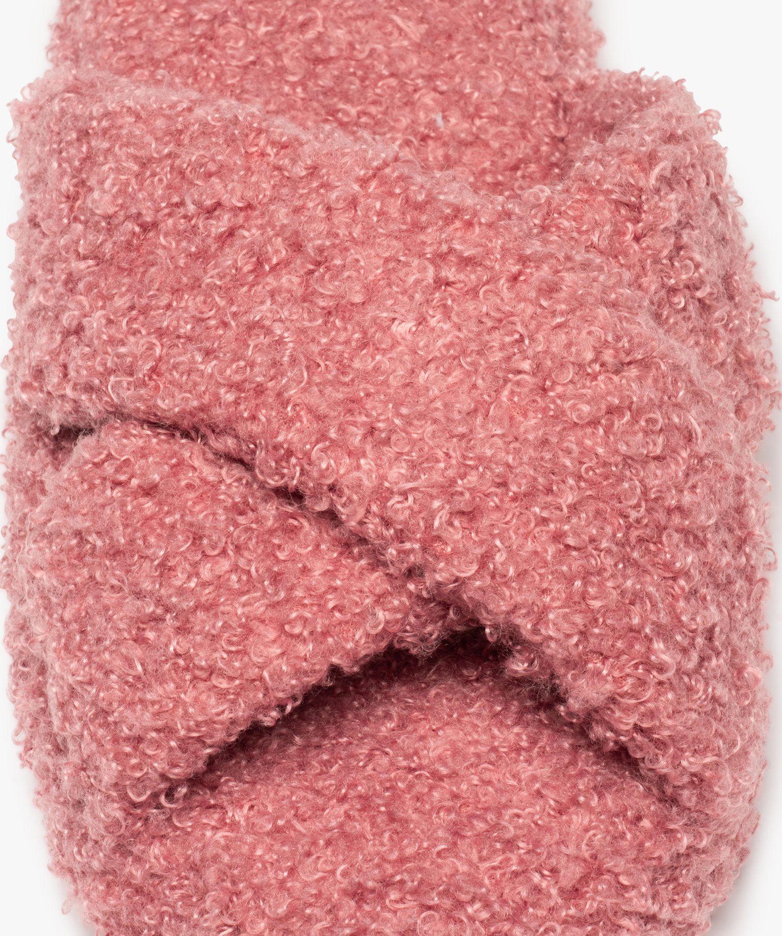 Chaussons femme mules ouvertes en maille bouclette rose | GEMO