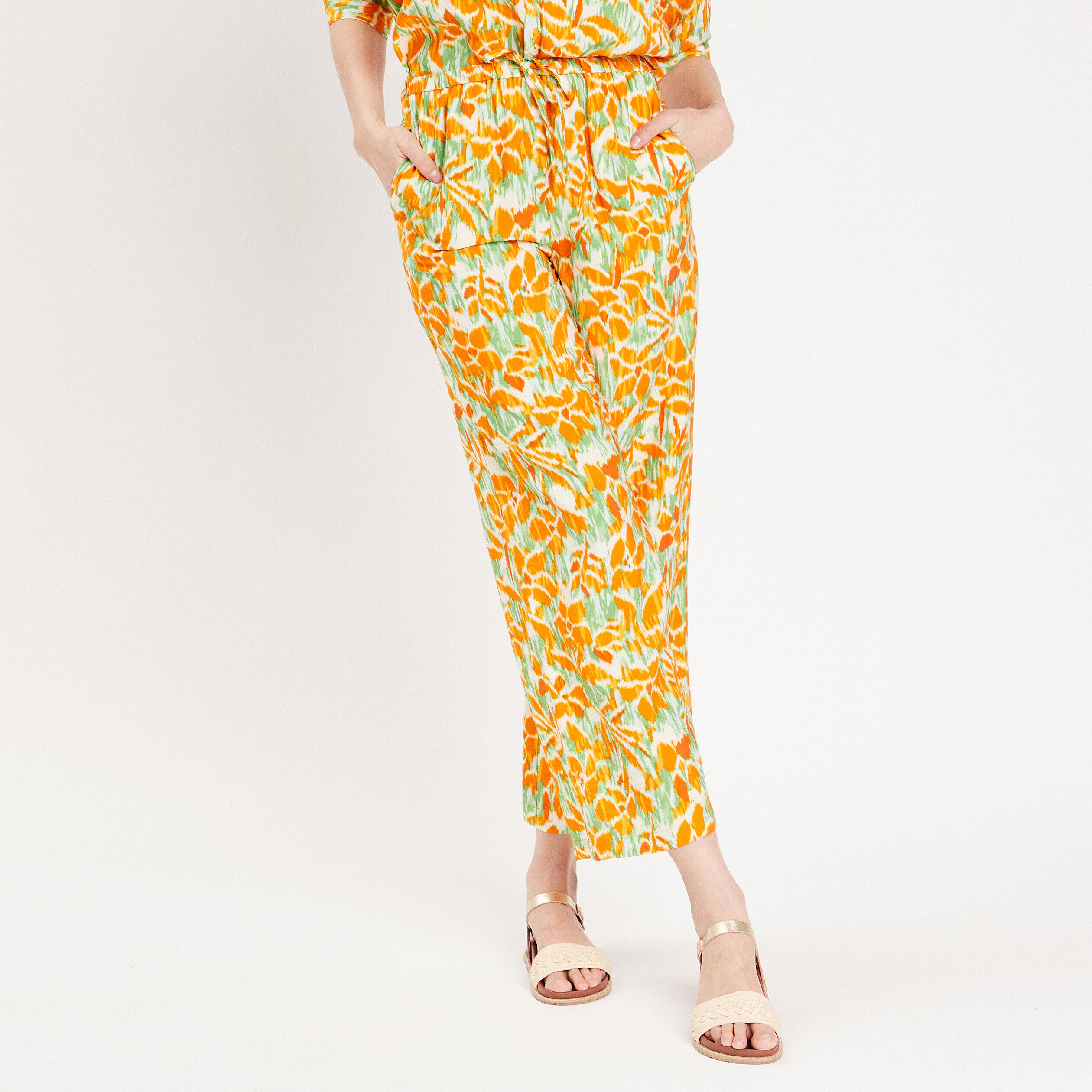 Pantalon large fluide vert femme | Cache Cache