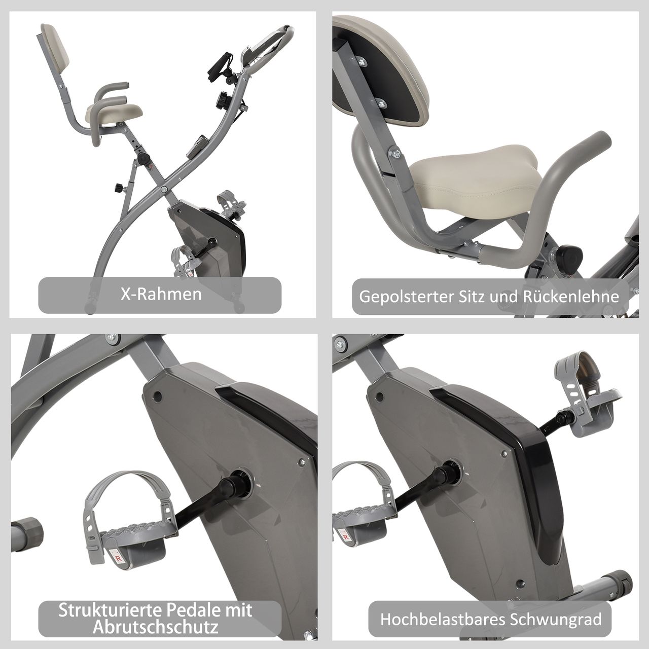 HOMCOM Heimtrainer 2-in-1 Fahrradtrainer LCD-Display klappbarer Hometrainer Grau 97x51x115 cm